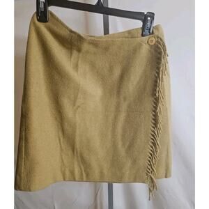 NY & Co Tan Fringe Wrap Skirt Size 8 – Wool Blend Boho Western Cowgirl Style
